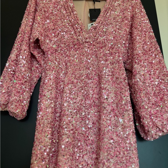 Retrofete Pink Aubrielle Sequin Plunge Dress S- new with tags - Picture 5 of 7